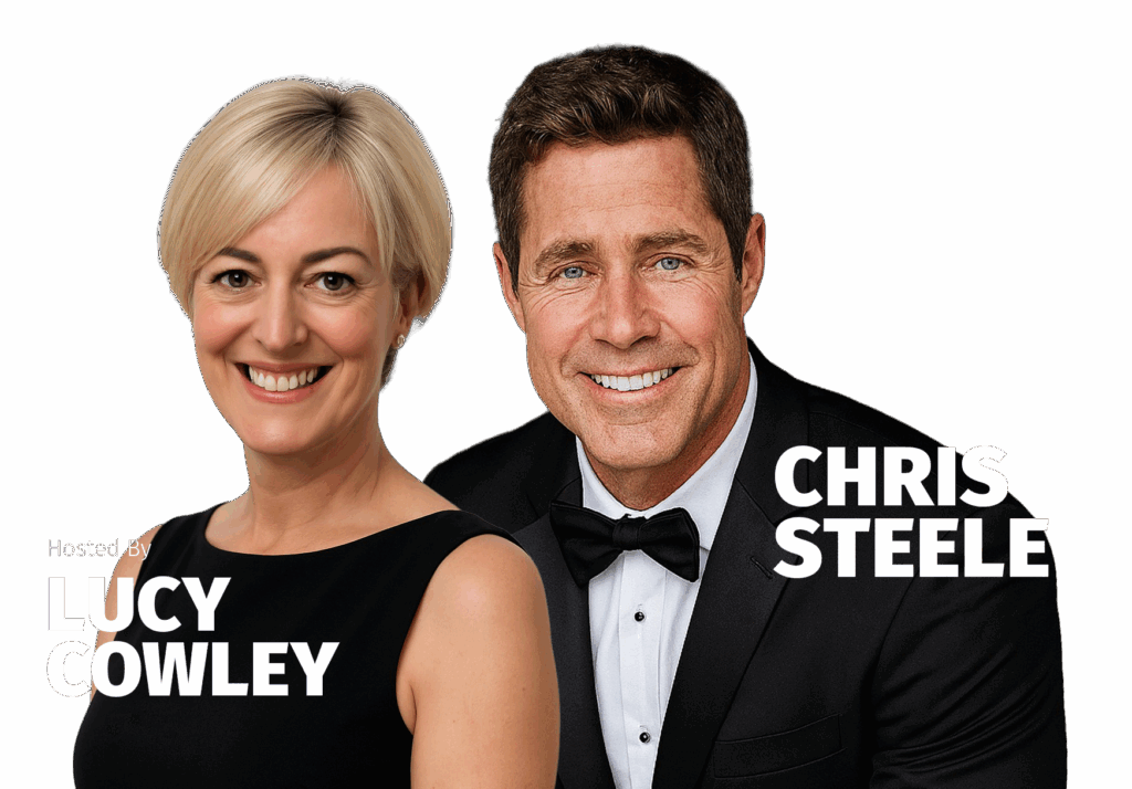 live fine art dropshop hosts Lucy Cowley and Chris Steele